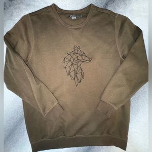 French‎ Connection Dark Green Brown Wolf Embroidered Pullover Sweatshirt XL (A3)